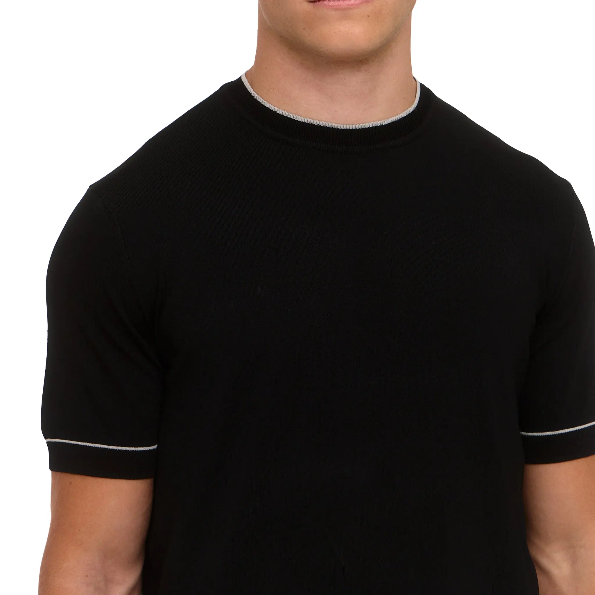 Detailed View of Loiano Rayon Knit Black T-Shirt